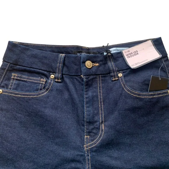 BCBG Generation Wide Leg Jeans Indigo Rinse High Rise Trouser Denim 7/28 NWT - Picture 5 of 7
